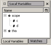 El panel de Variables Locales de Venkman
