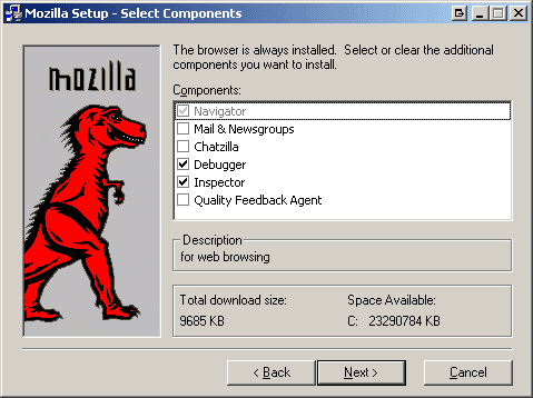 Pantalla de instalación de Mozilla