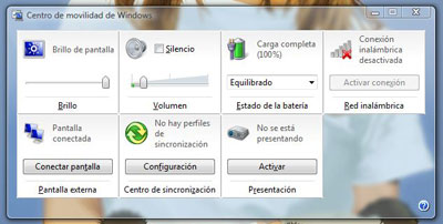 Centro de movilidad de Windows Vista